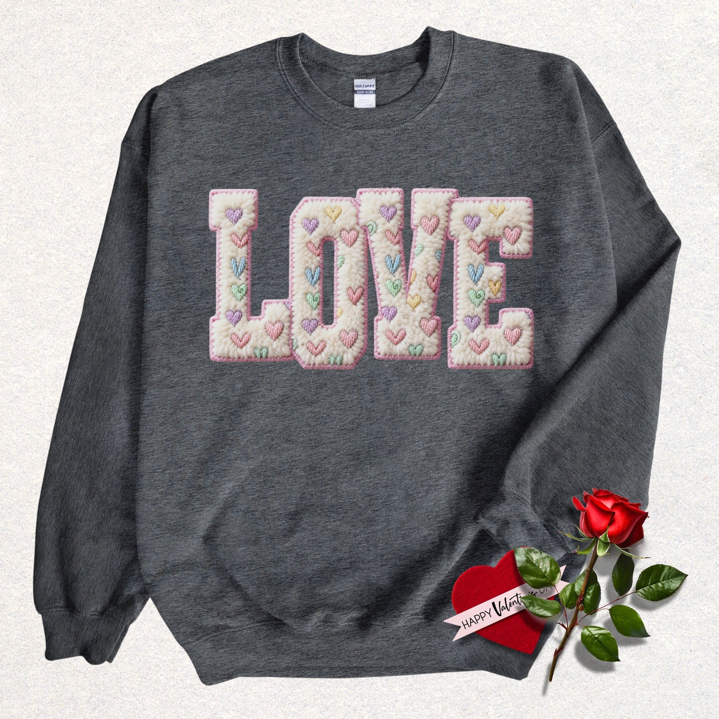 Faux Yarn LOVE Crewneck Sweatshirt
