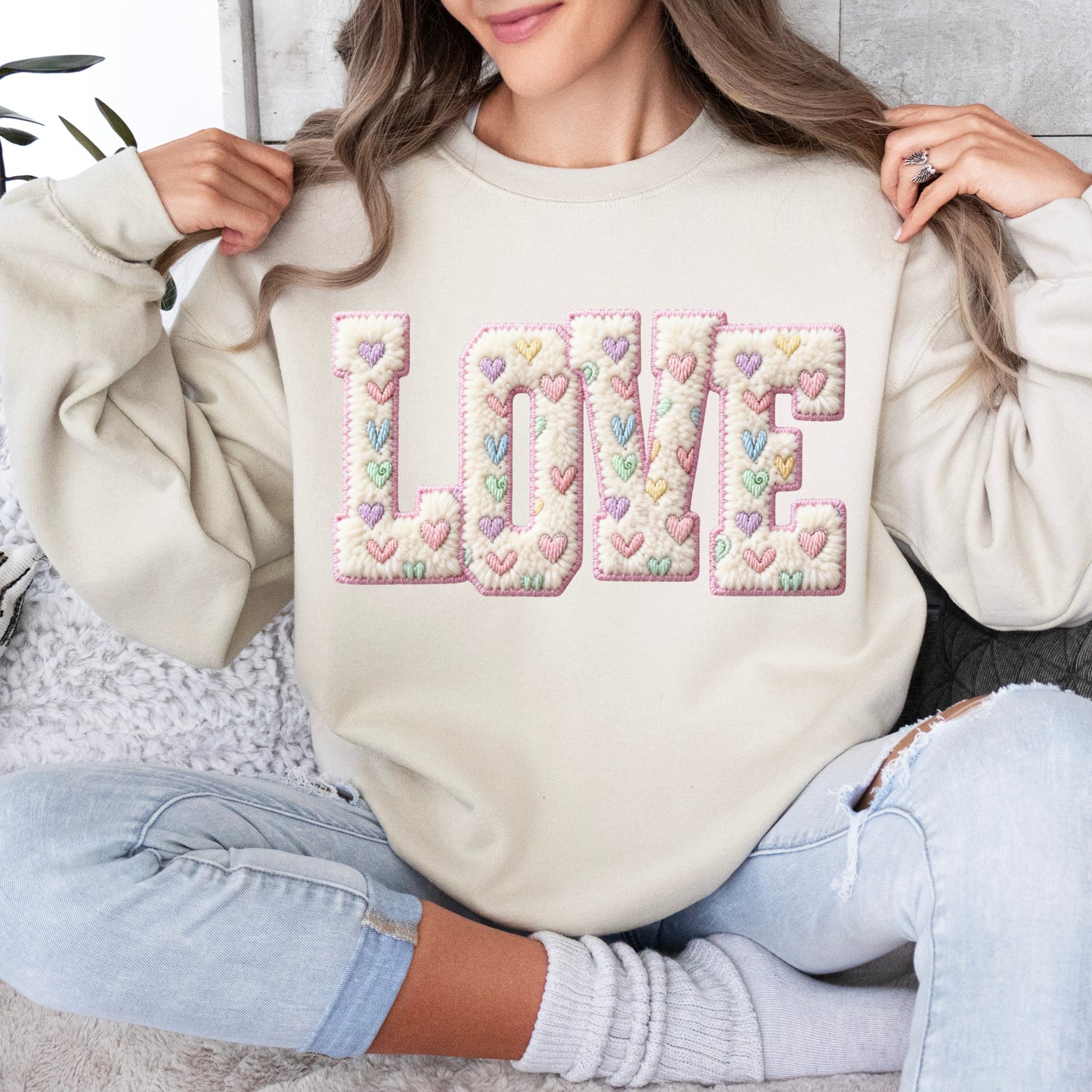 Faux Yarn LOVE Crewneck Sweatshirt