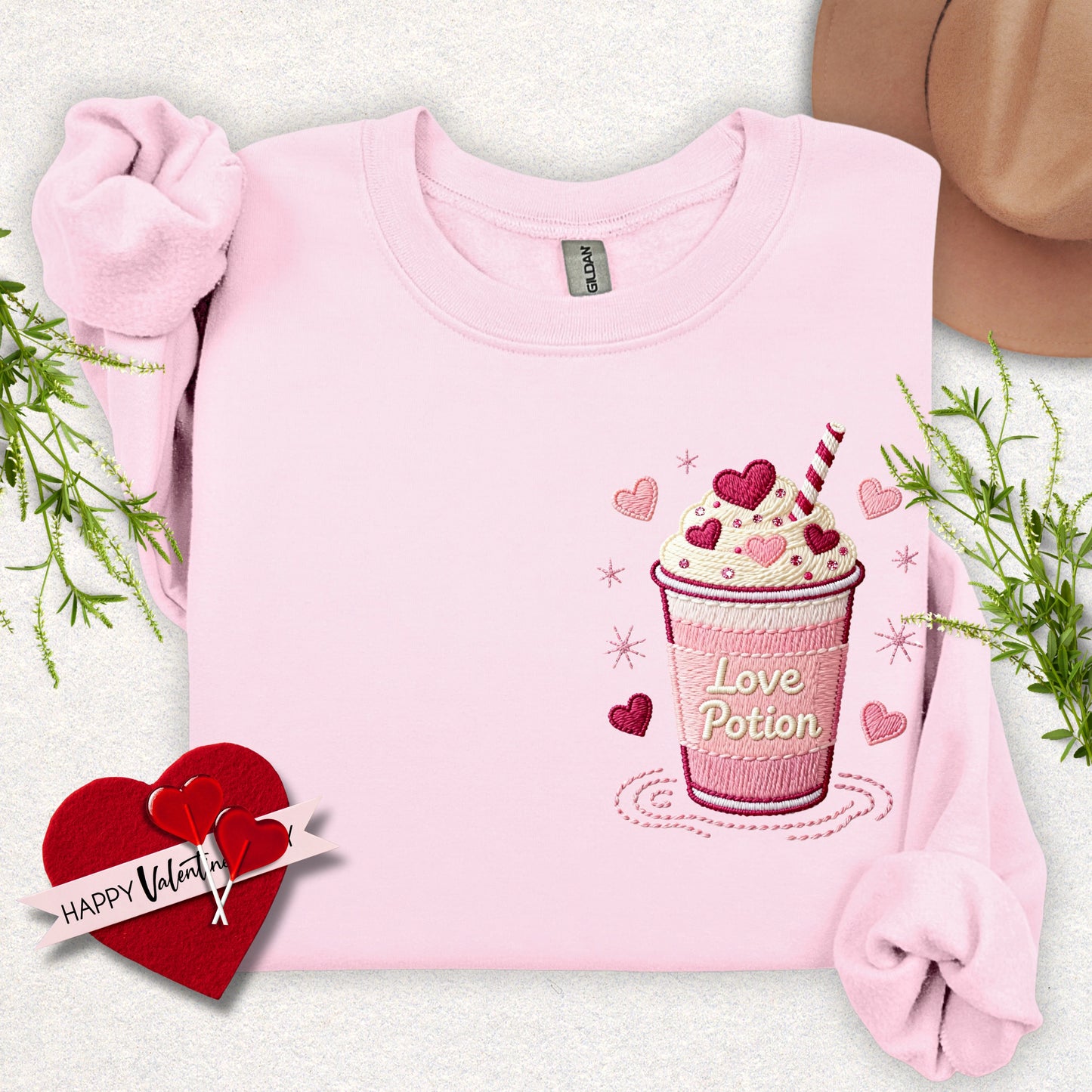 Faux Embroidery Love Potion Sweatshirt