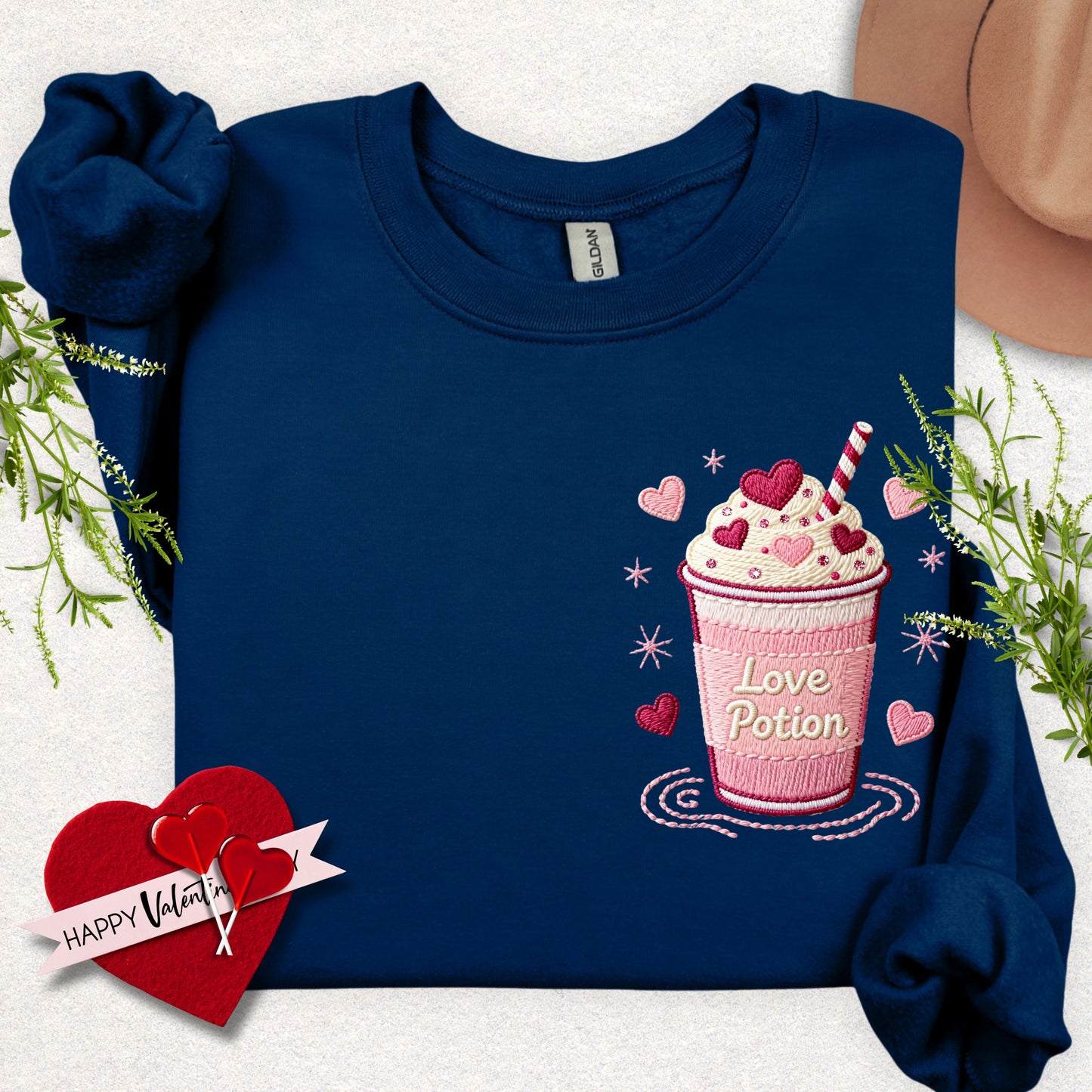 Faux Embroidery Love Potion Sweatshirt