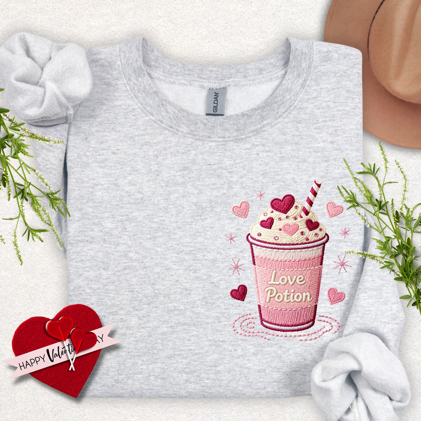 Faux Embroidery Love Potion Sweatshirt
