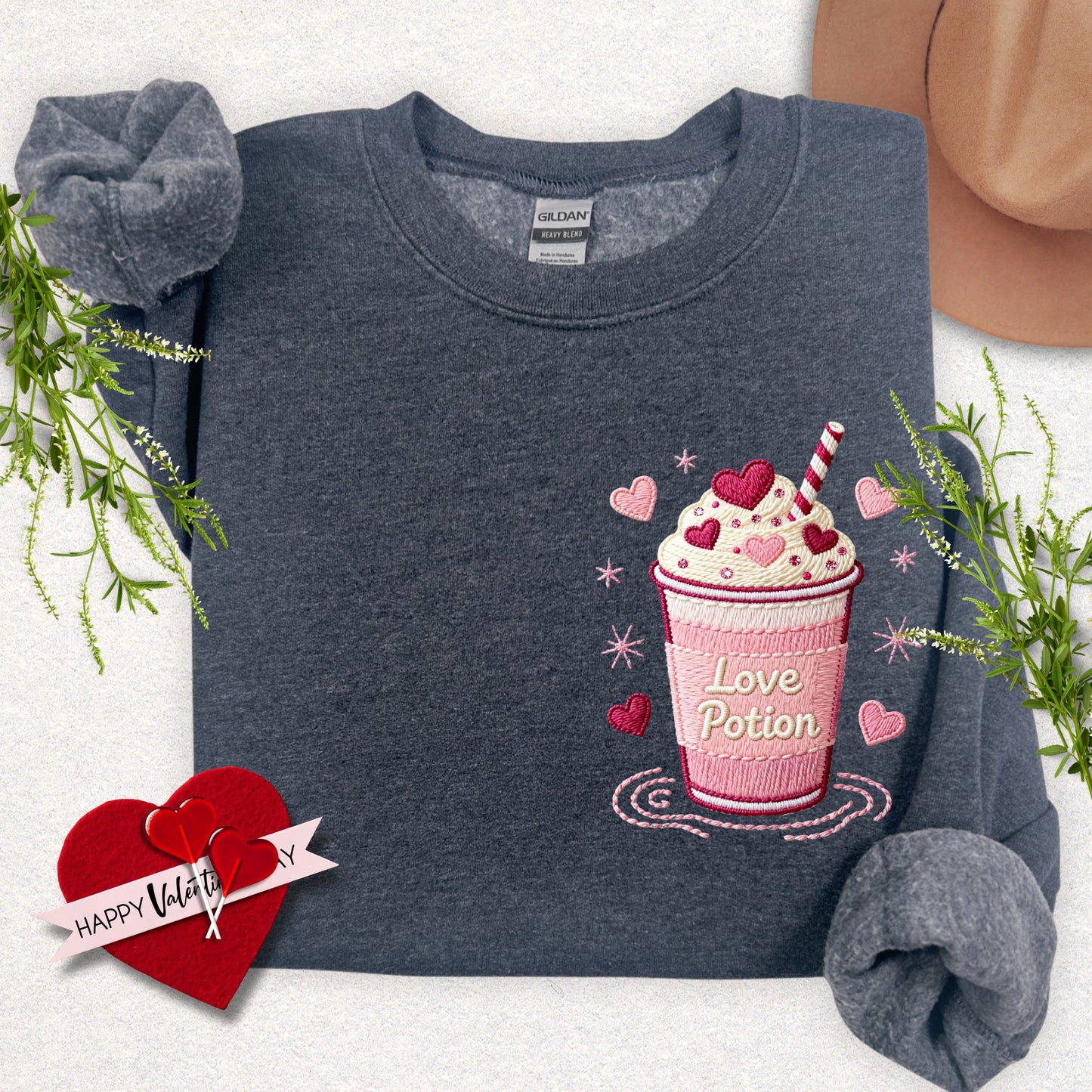 Faux Embroidery Love Potion Sweatshirt