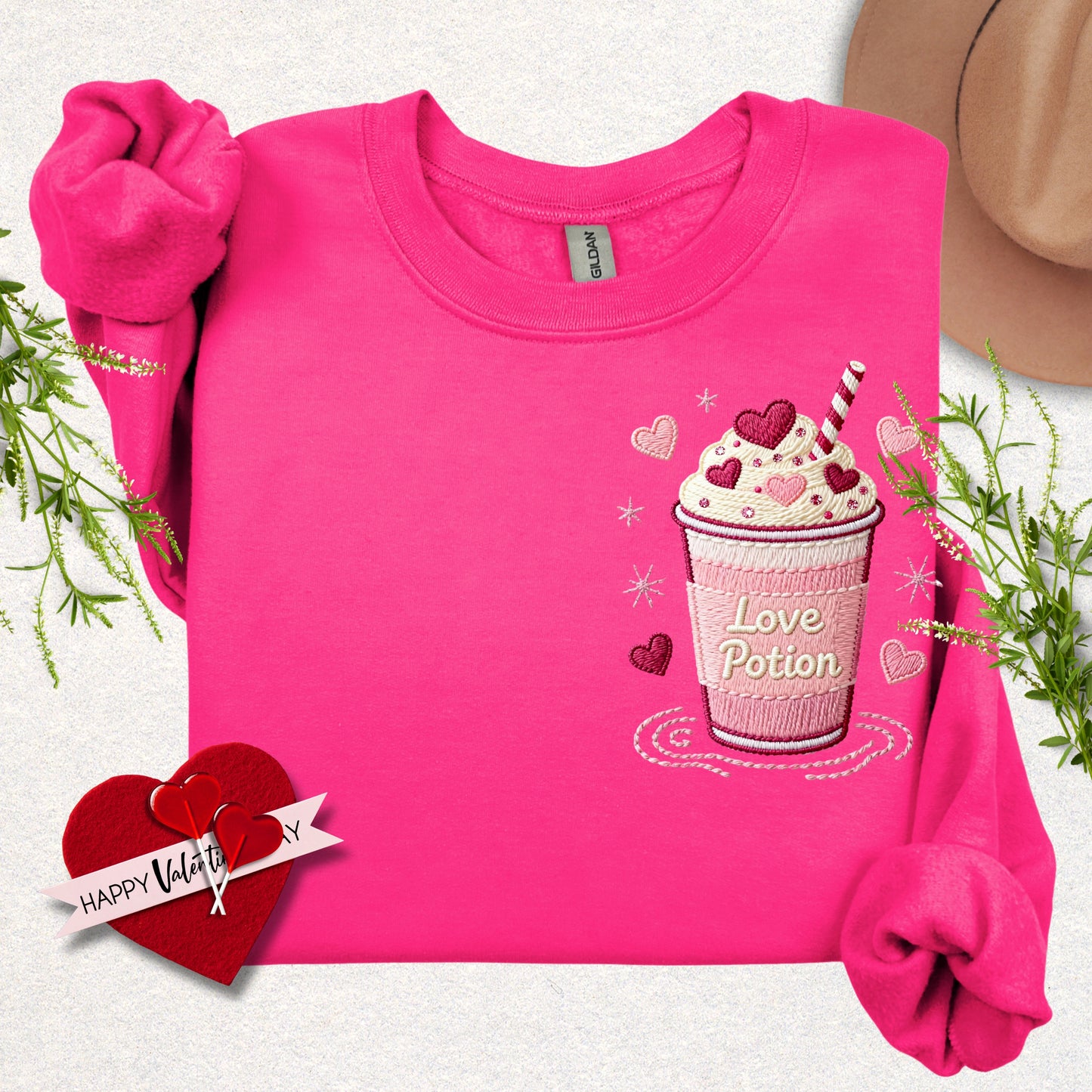 Faux Embroidery Love Potion Sweatshirt