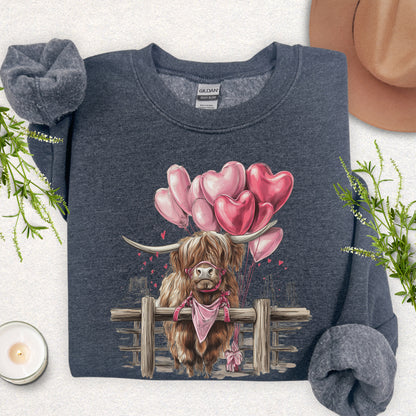 Valentine Highland Cow Sweatshirt