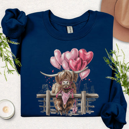 Valentine Highland Cow Sweatshirt