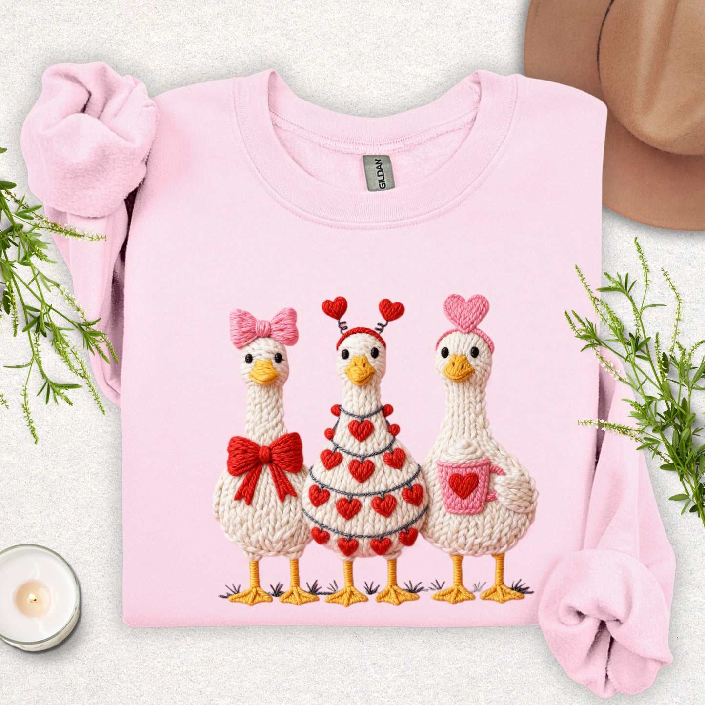 Faux Yarn Cozy Hearts Goose Sweatshirt