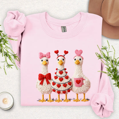 Faux Yarn Cozy Hearts Goose Sweatshirt