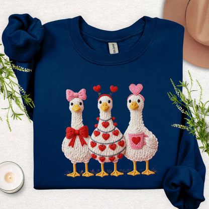 Faux Yarn Cozy Hearts Goose Sweatshirt