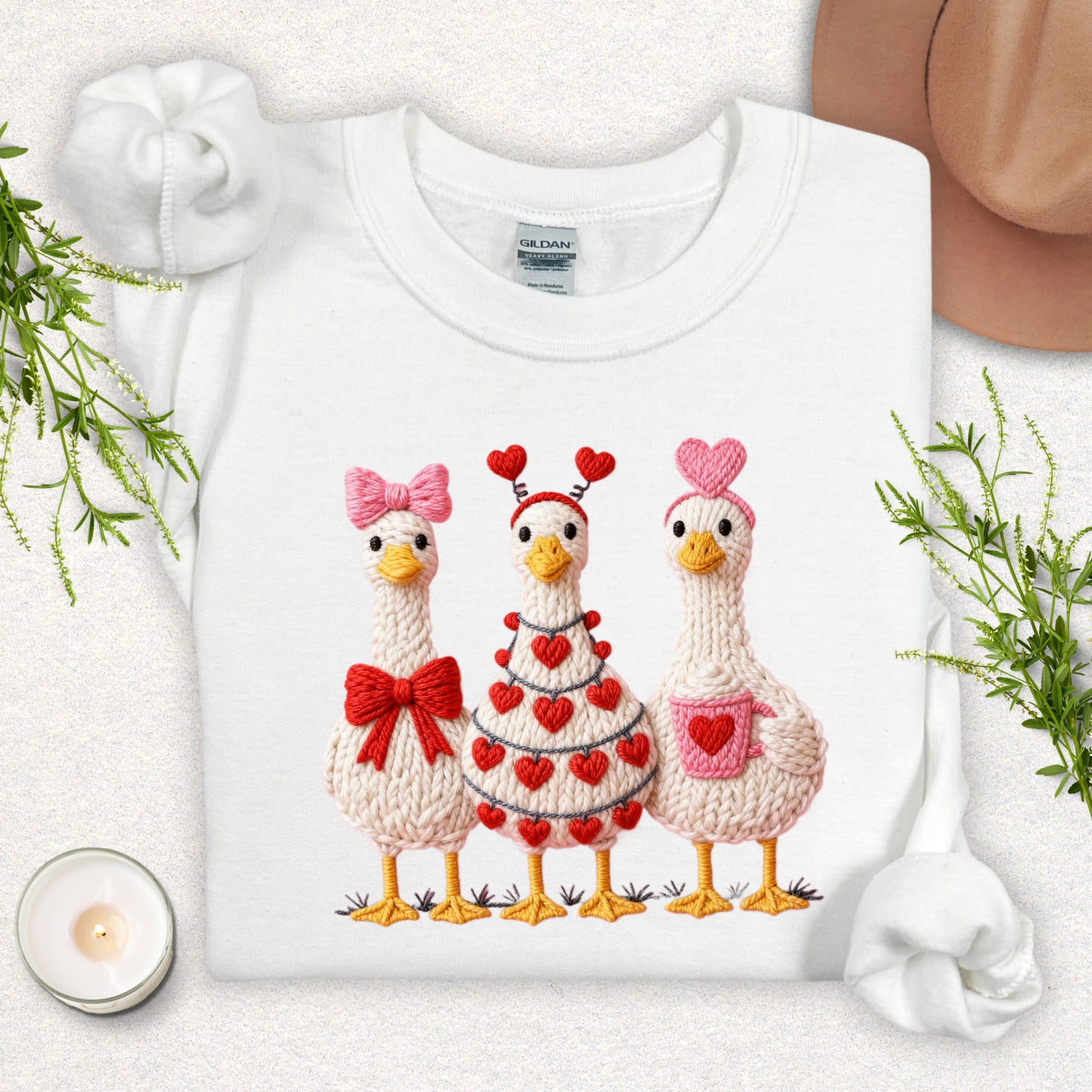 Faux Yarn Cozy Hearts Goose Sweatshirt