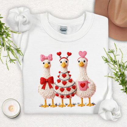 Faux Yarn Cozy Hearts Goose Sweatshirt