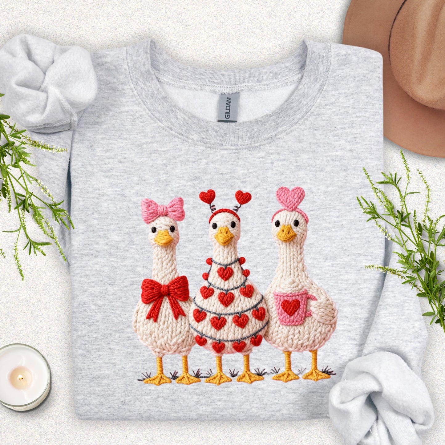 Faux Yarn Cozy Hearts Goose Sweatshirt