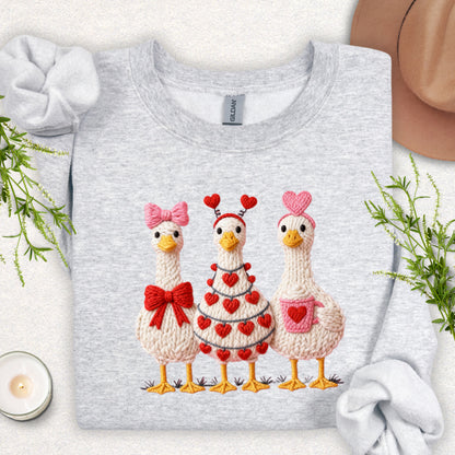 Faux Yarn Cozy Hearts Goose Sweatshirt