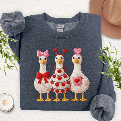 Faux Yarn Cozy Hearts Goose Sweatshirt