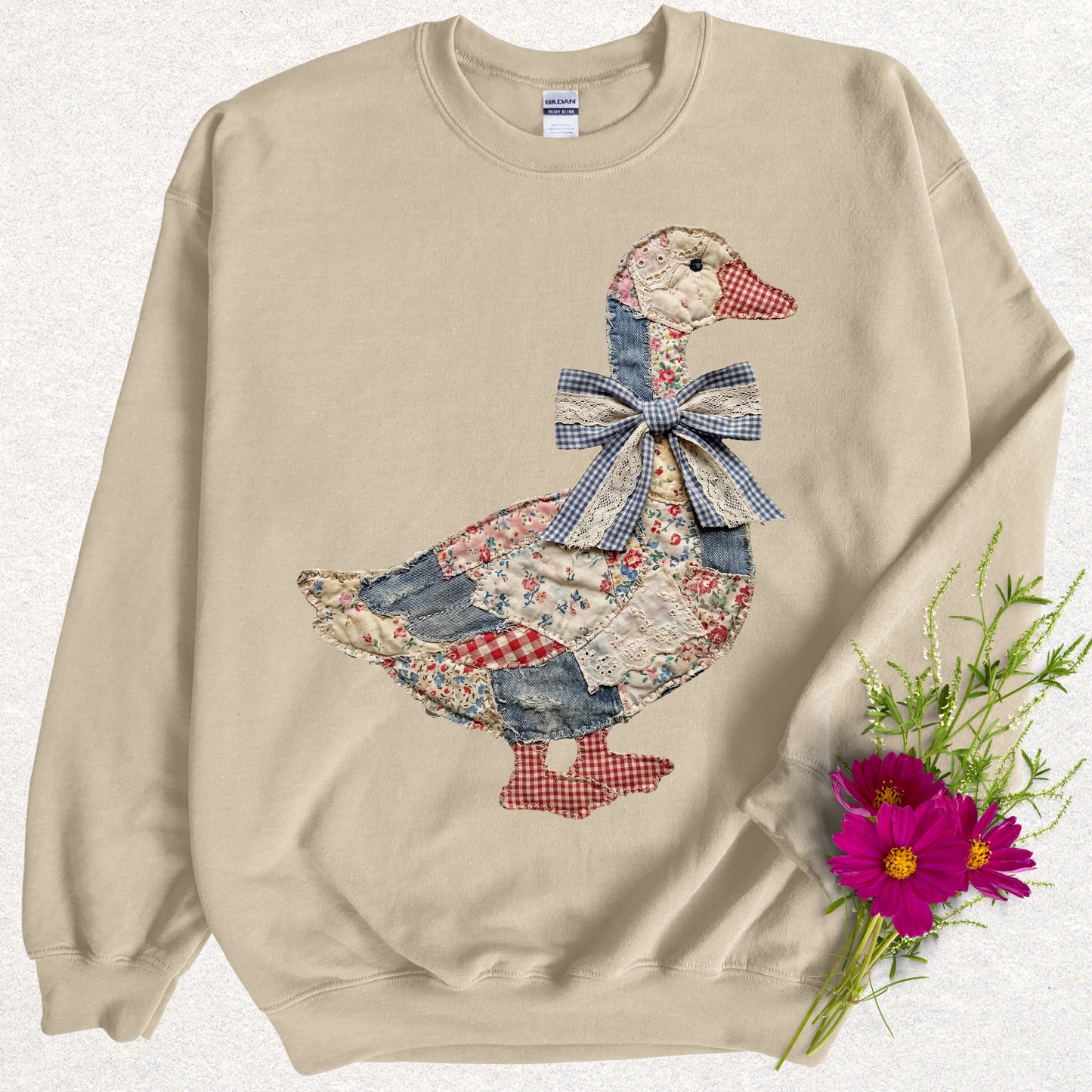 Faux Patchwork Quilted Farmhouse Fancy Sweatshirt