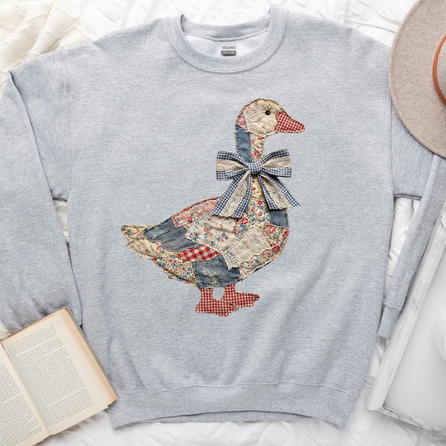 Faux Patchwork Quilted Farmhouse Fancy Sweatshirt