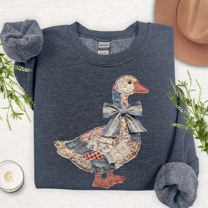 Faux Patchwork Quilted Farmhouse Fancy Sweatshirt