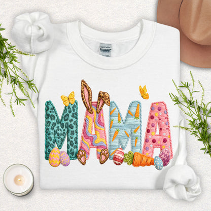 Faux Patch Embroidery Mama Easter Sweatshirt