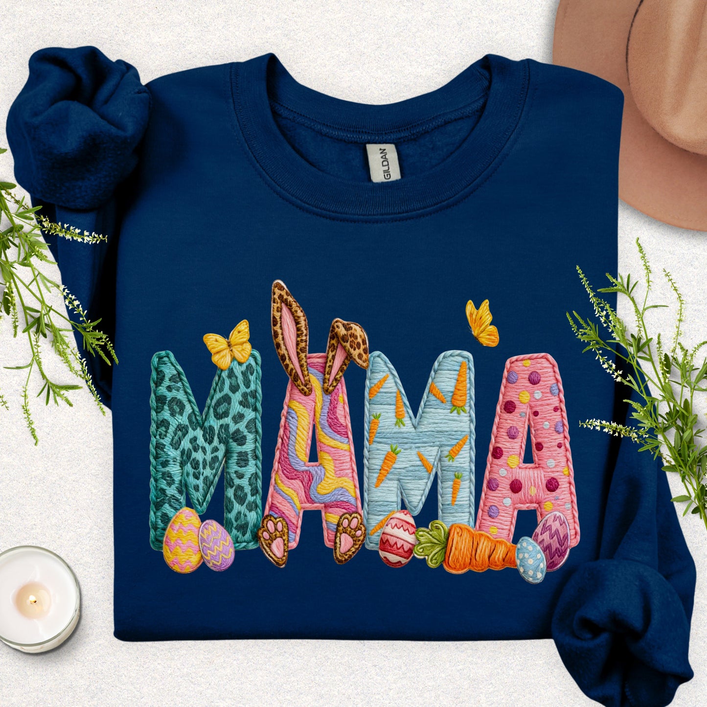 Faux Patch Embroidery Mama Easter Sweatshirt