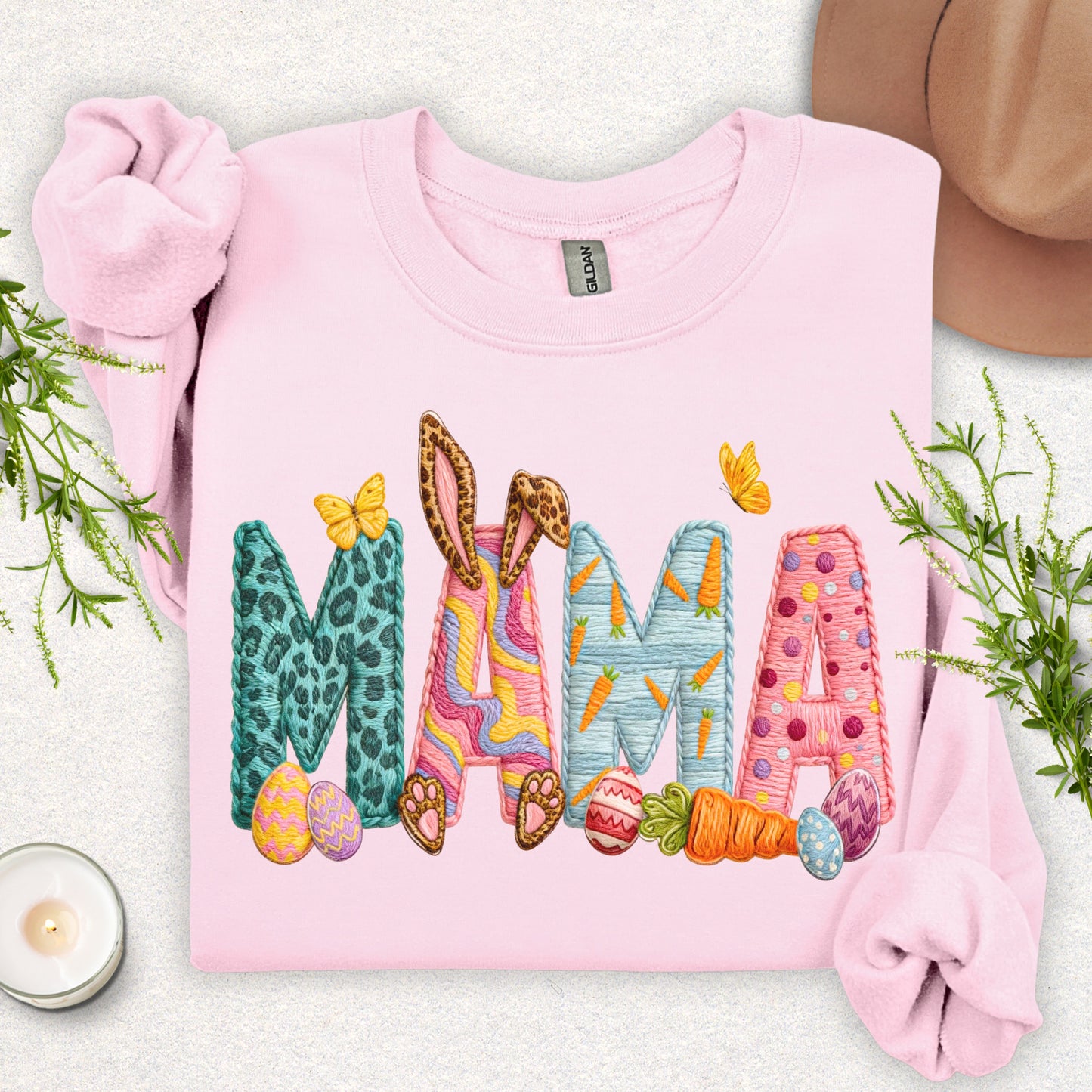 Faux Patch Embroidery Mama Easter Sweatshirt
