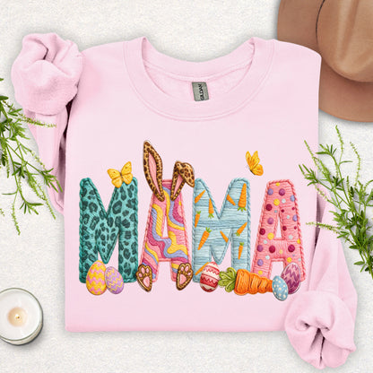 Faux Patch Embroidery Mama Easter Sweatshirt