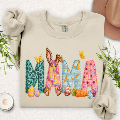 Faux Patch Embroidery Mama Easter Sweatshirt