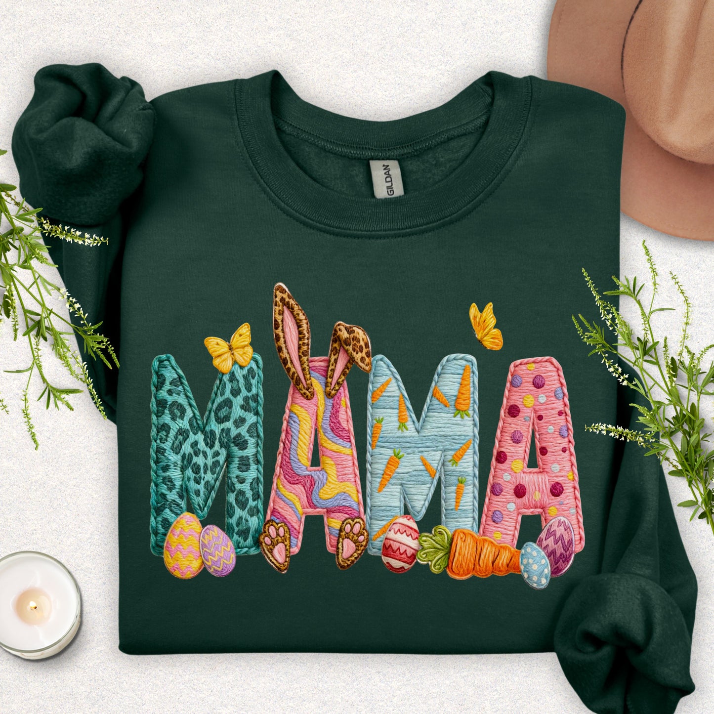 Faux Patch Embroidery Mama Easter Sweatshirt