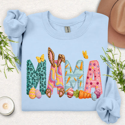 Faux Patch Embroidery Mama Easter Sweatshirt