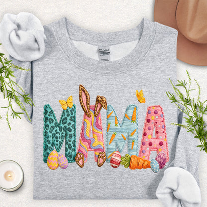 Faux Patch Embroidery Mama Easter Sweatshirt