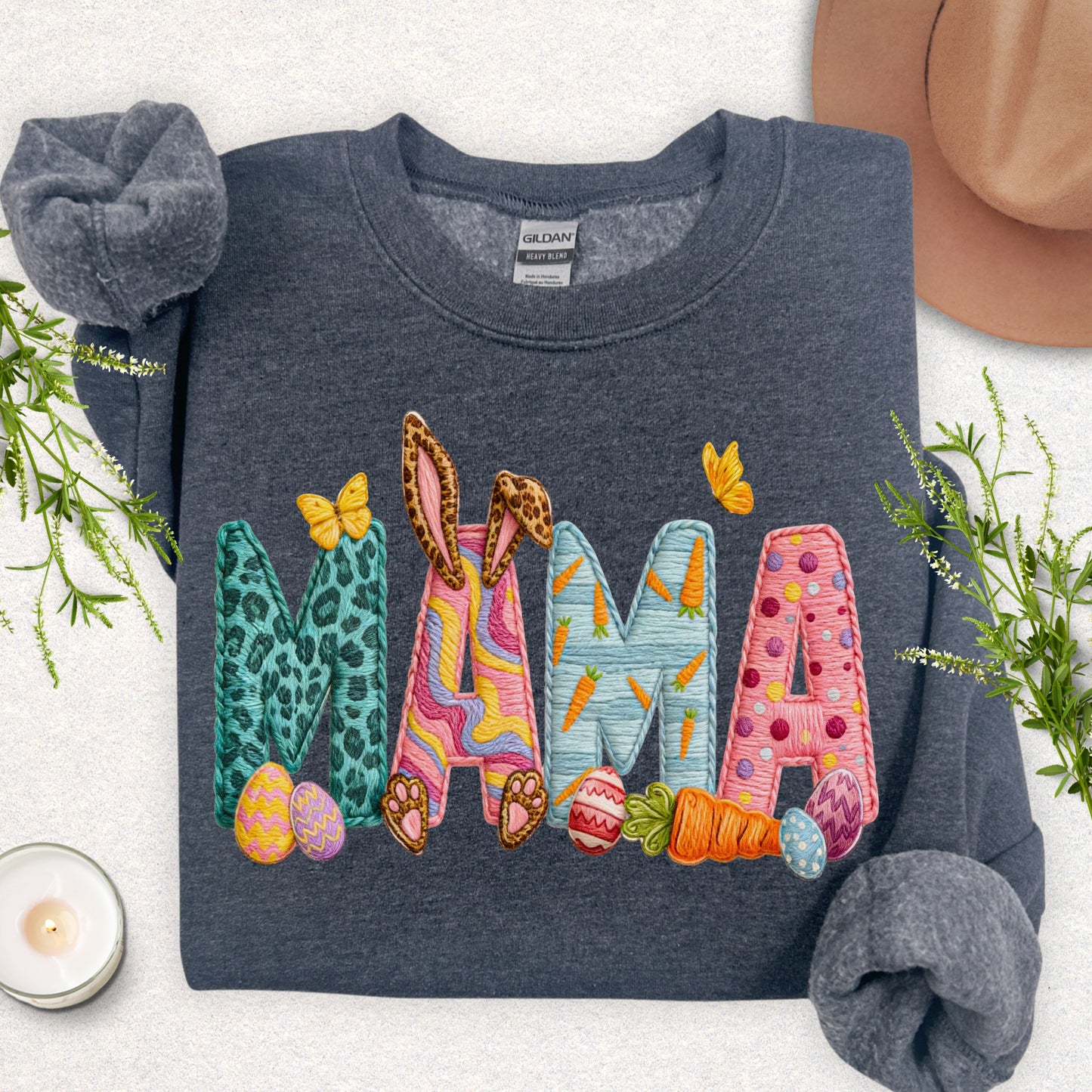 Faux Patch Embroidery Mama Easter Sweatshirt