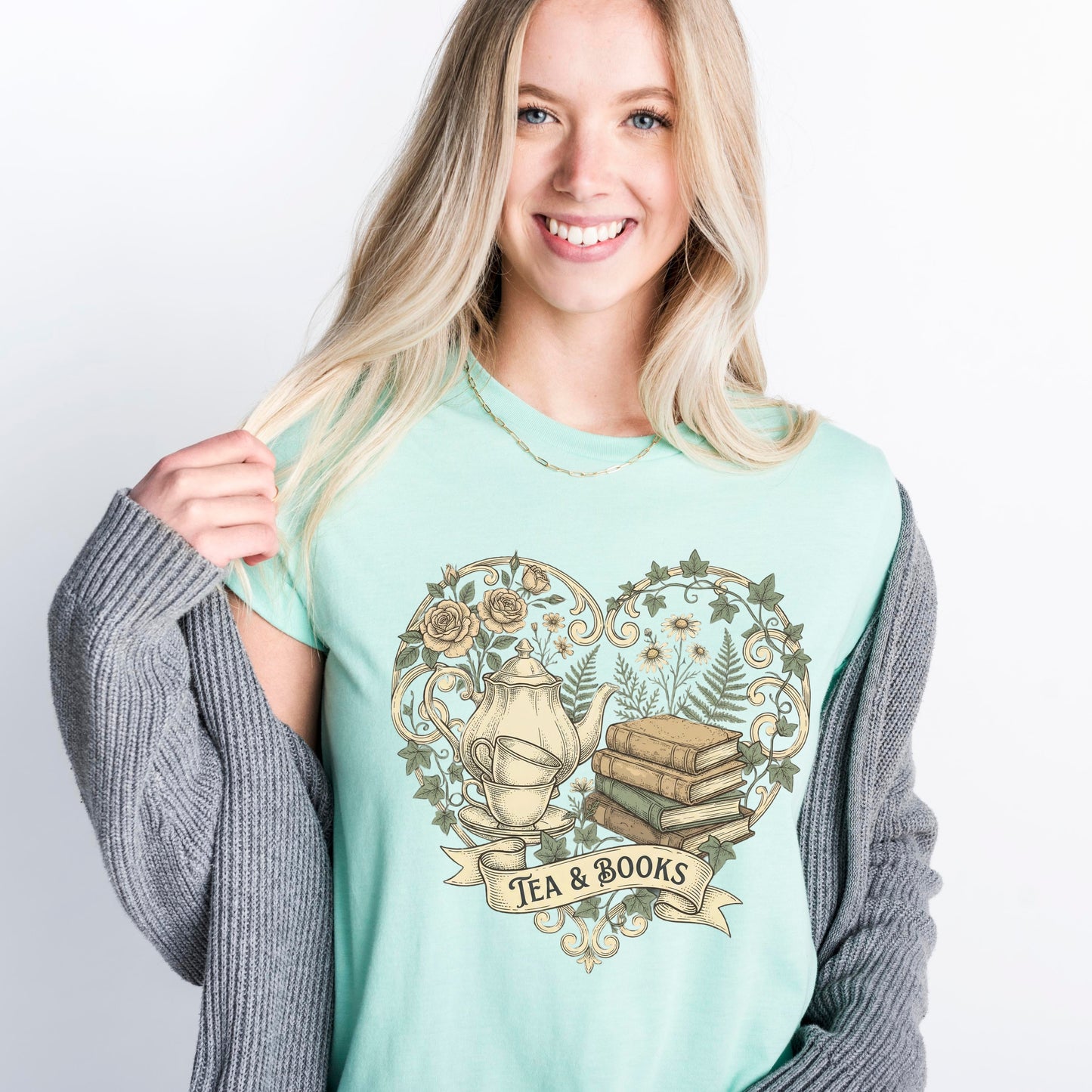 Vintage Tea & Books Heart Tee