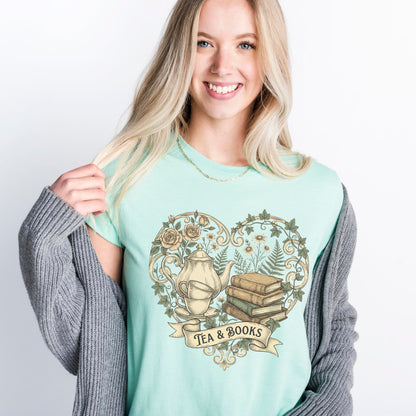 Vintage Tea & Books Heart Tee