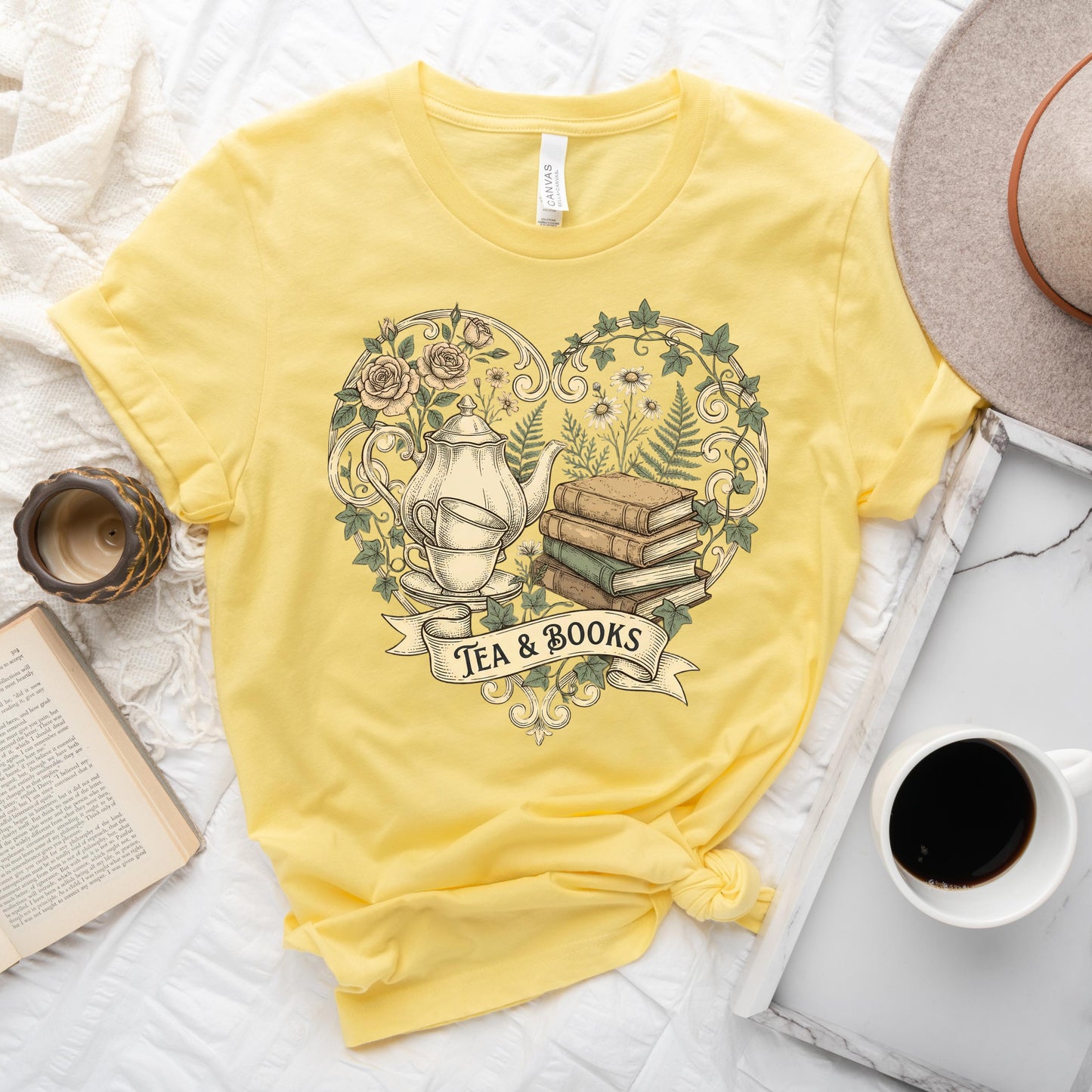 Vintage Tea & Books Heart Tee