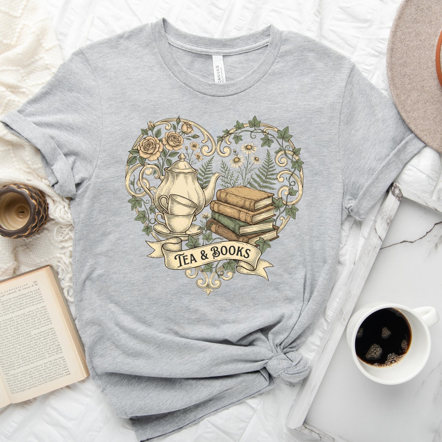 Vintage Tea & Books Heart Tee