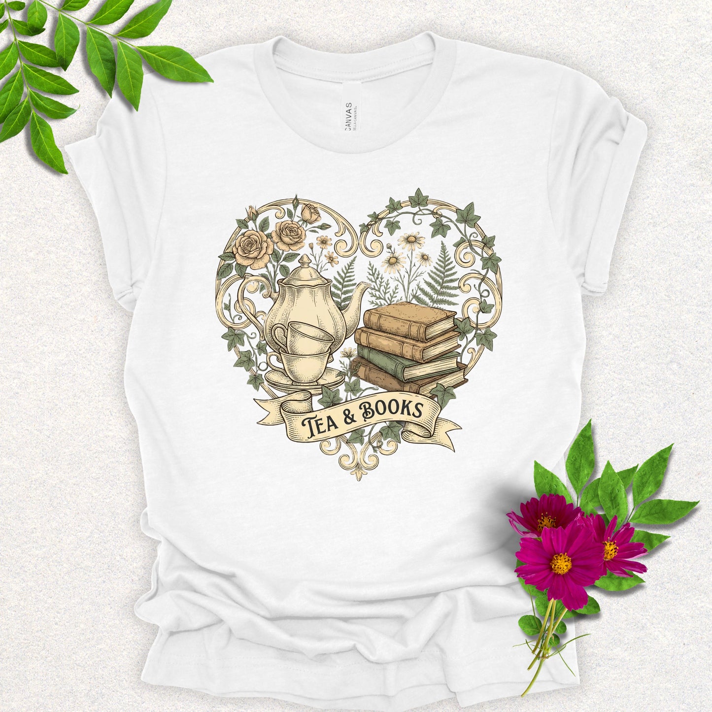 Vintage Tea & Books Heart Tee