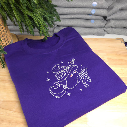 Embroidered Witchy Ghost on Broom Sweatshirt