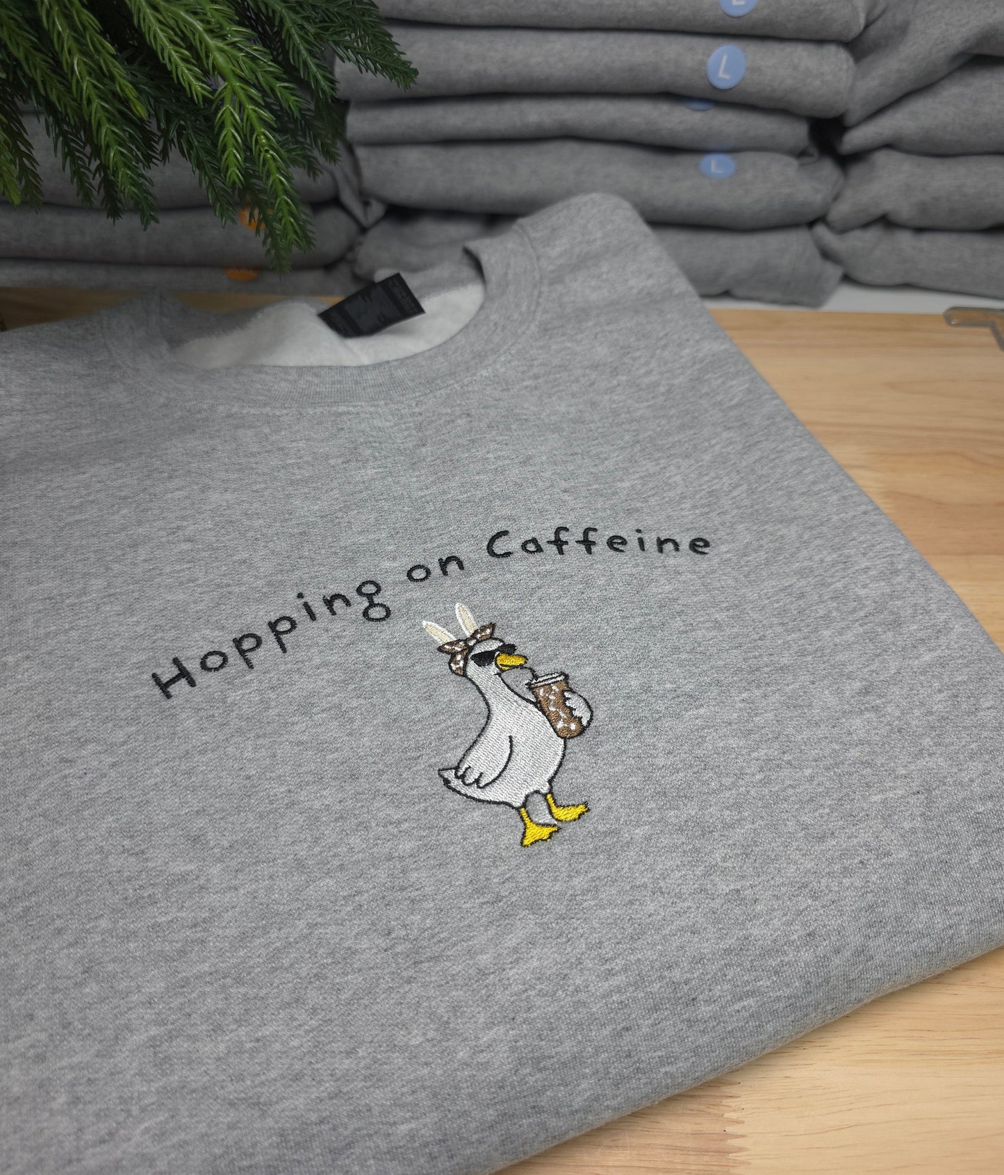 Embroidered Hopping On Caffeine Sweatshirt