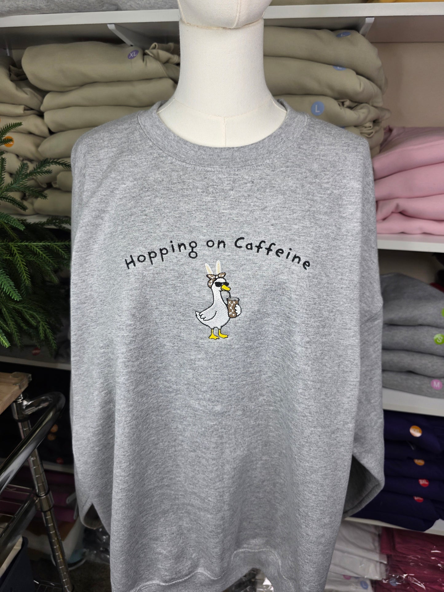 Embroidered Hopping On Caffeine Sweatshirt