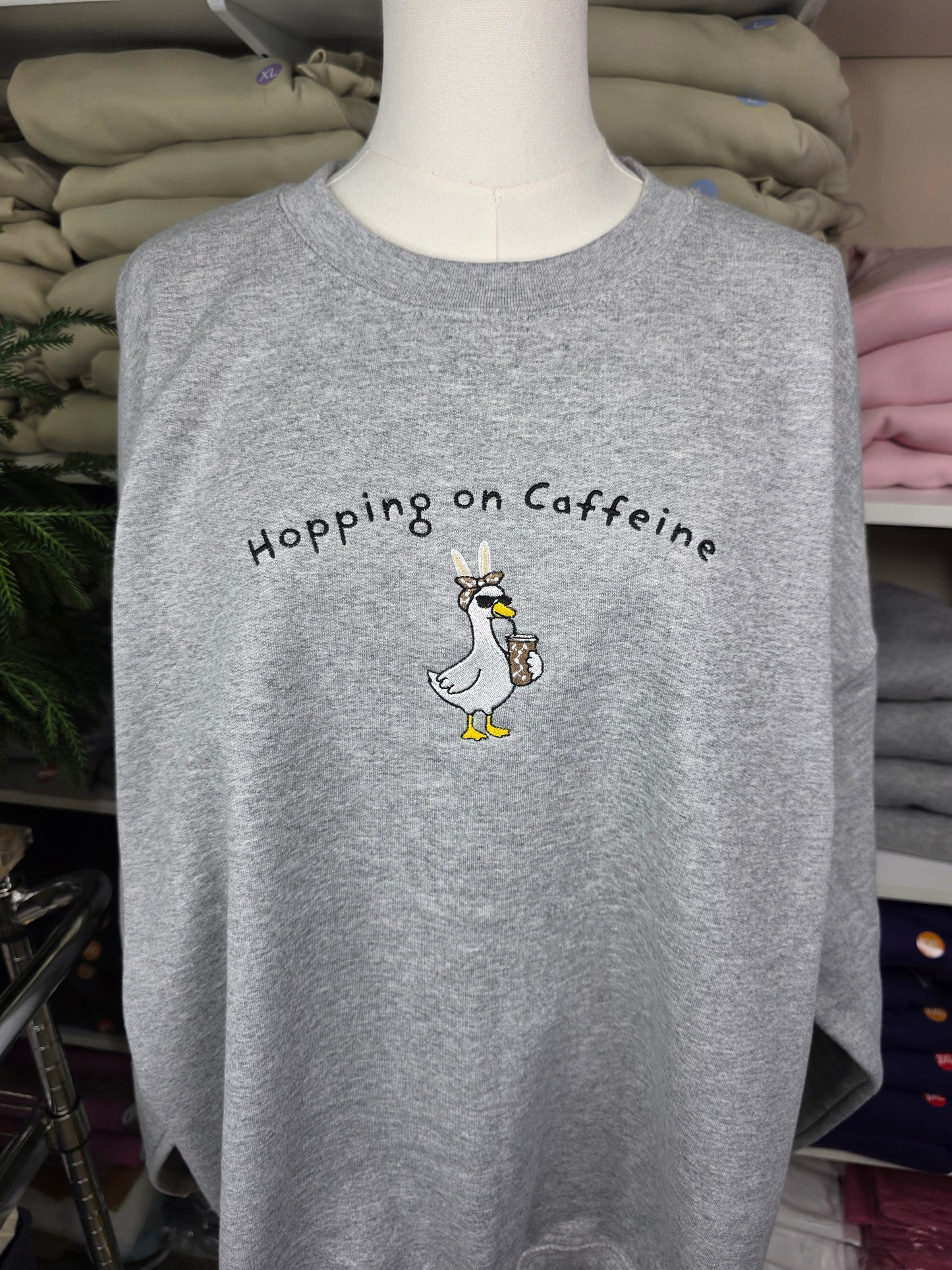 Embroidered Hopping On Caffeine Sweatshirt
