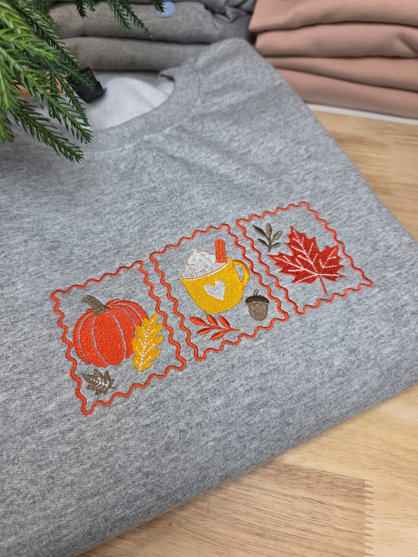 Embroidered Cozy Fall Stamps Sweatshirt