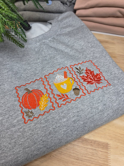 Embroidered Cozy Fall Stamps Sweatshirt