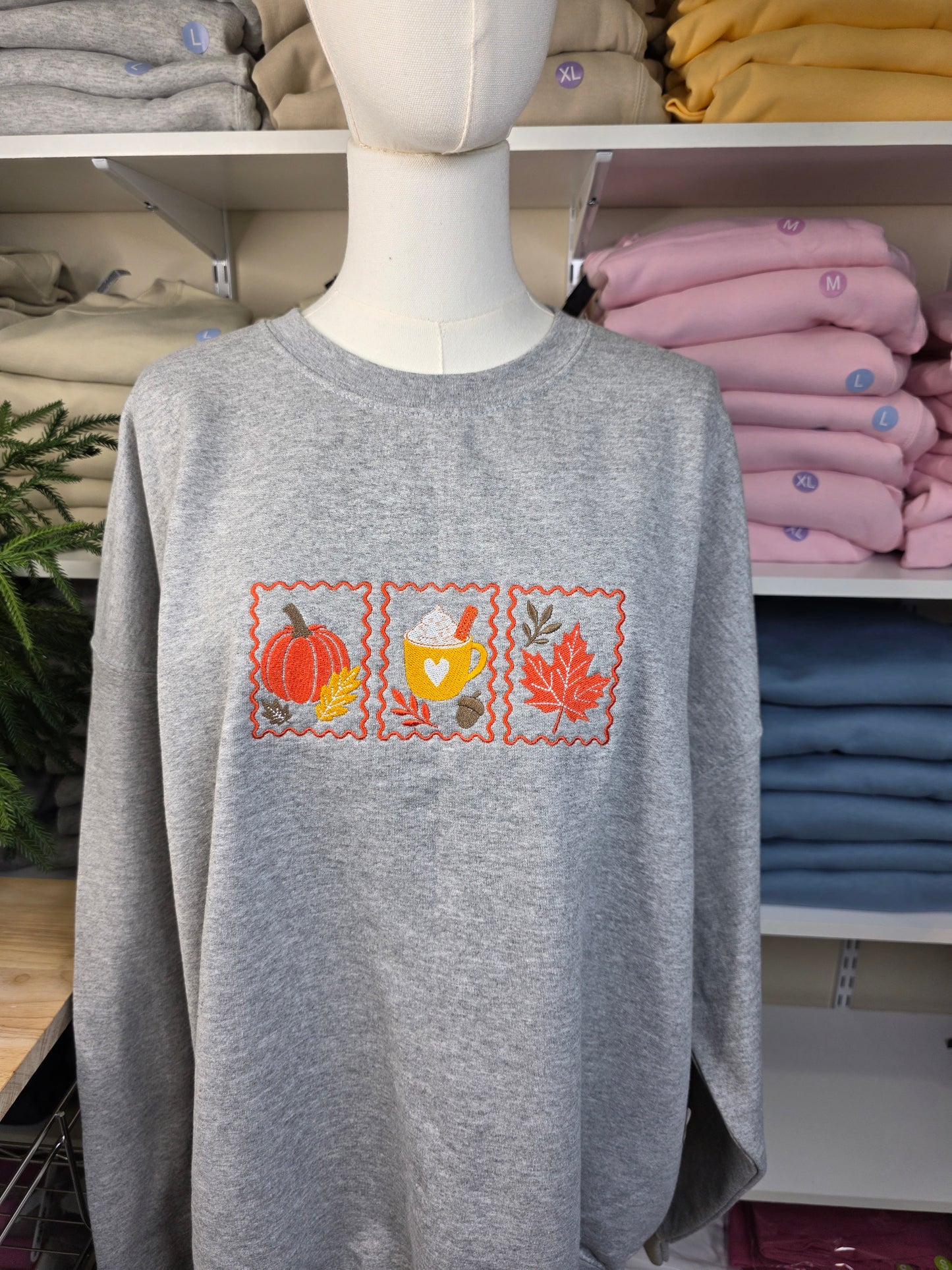 Embroidered Cozy Fall Stamps Sweatshirt