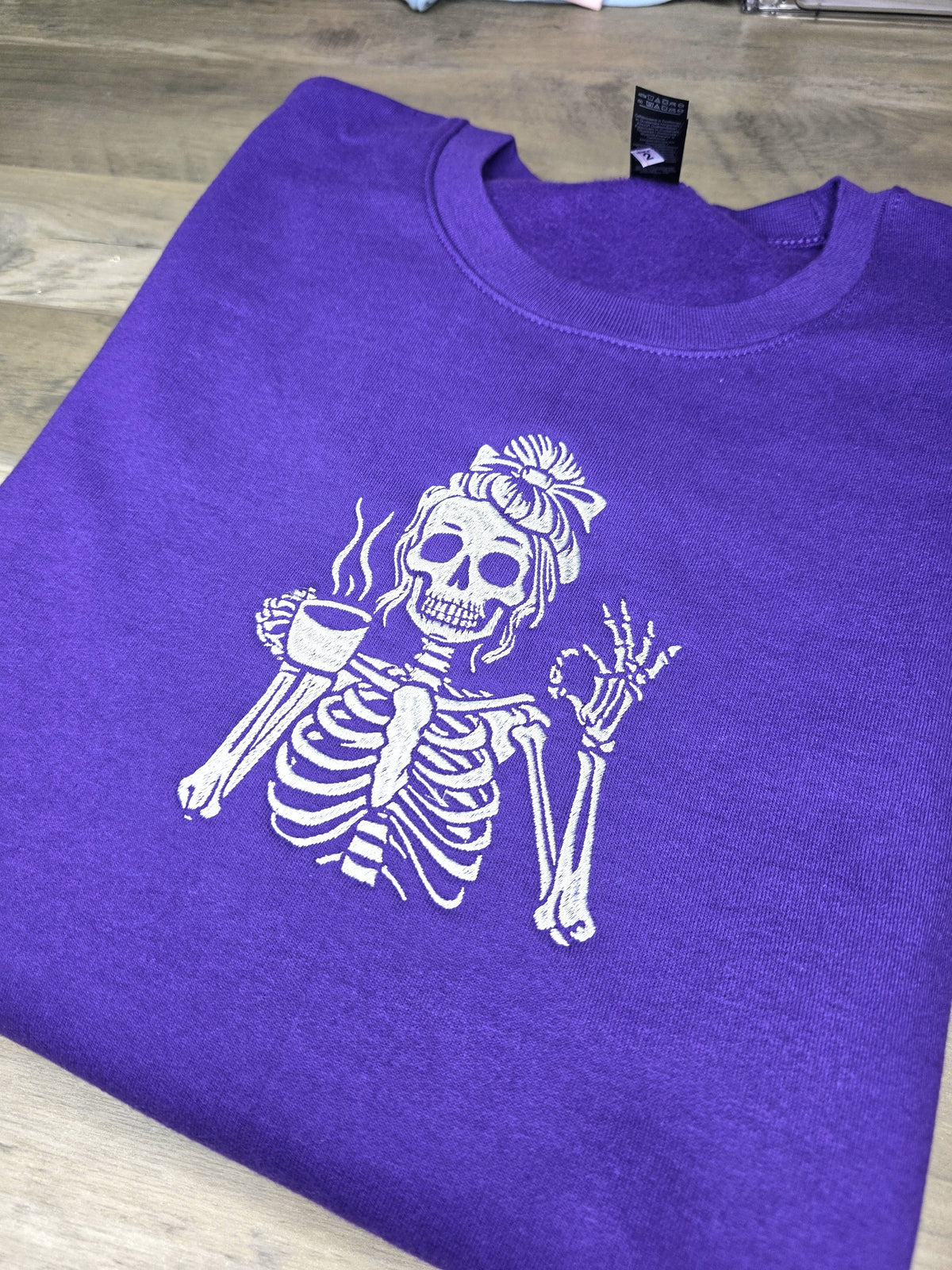 Embroidered Caffeinated & Unbothered Skeleton Sweatshirt