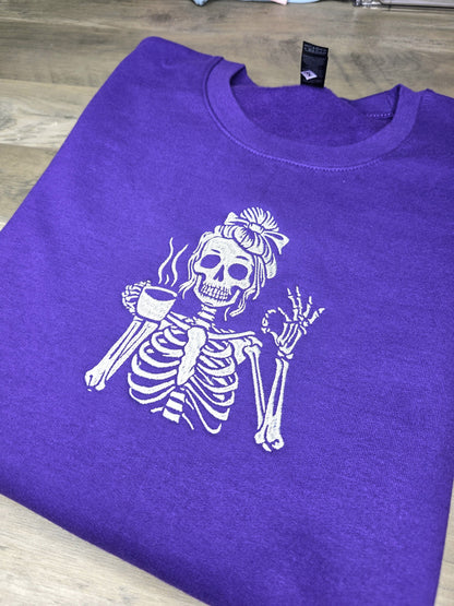 Embroidered Caffeinated & Unbothered Skeleton Sweatshirt