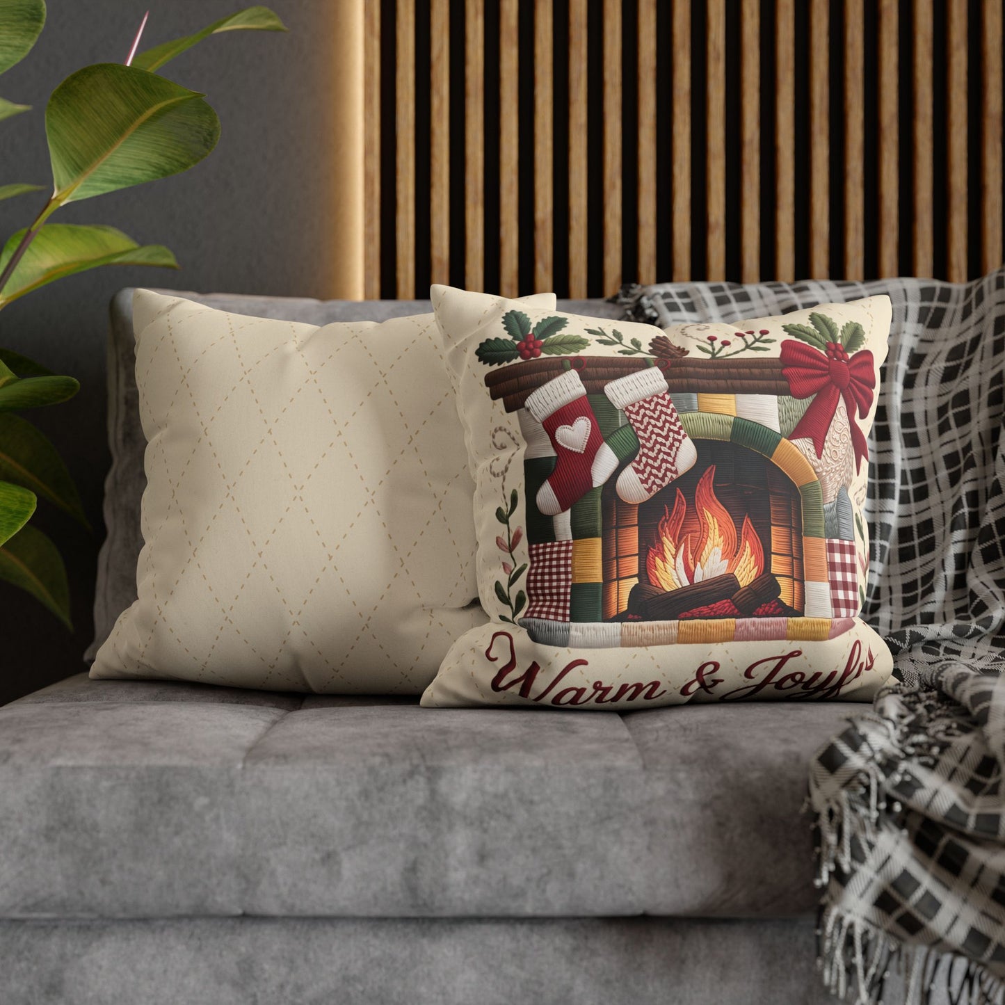 Christmas Fireplace Faux Suede Pillowcase