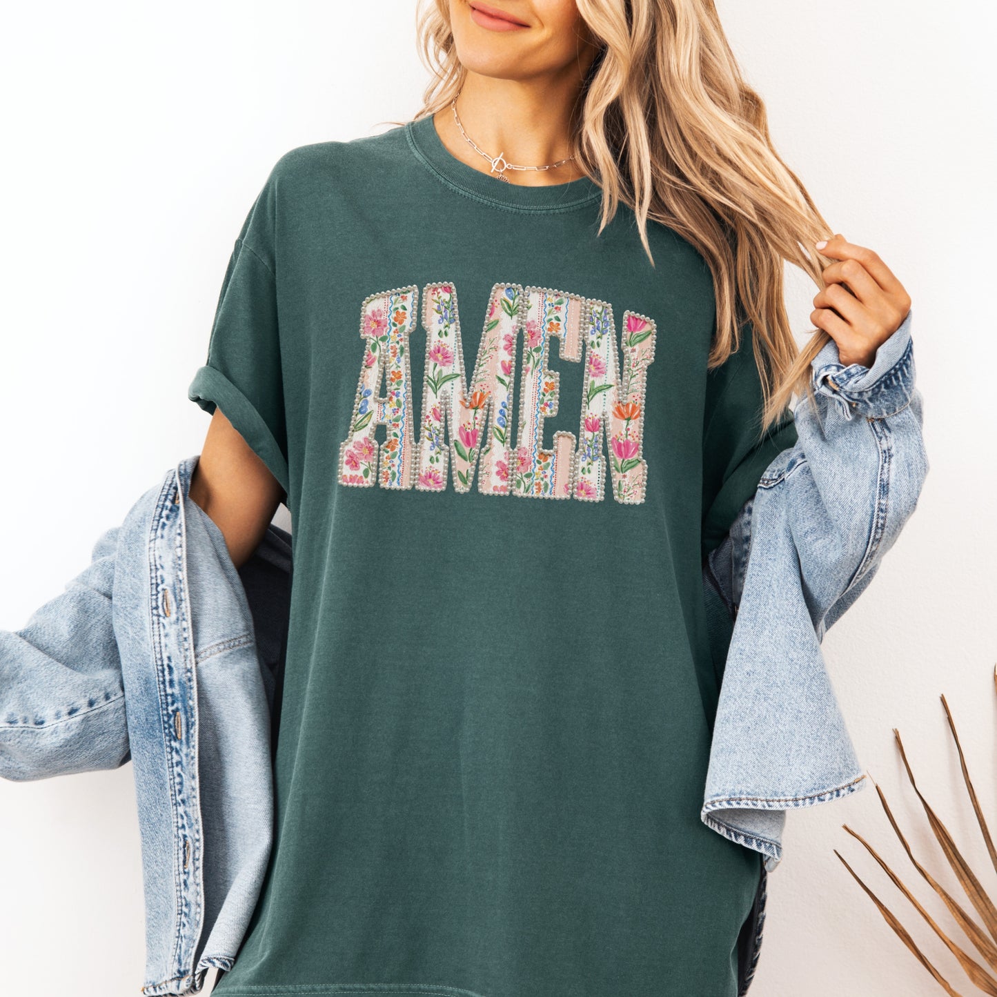 Faux Floral Patchwork AMEN Tee