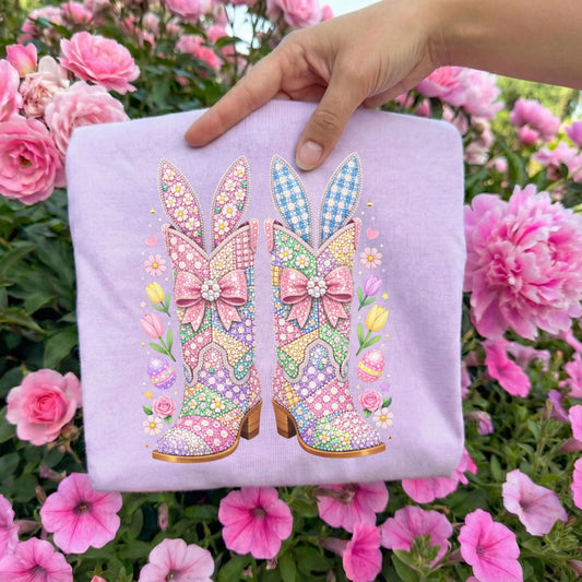 SPARKLY Easter Bunny Boots Tee