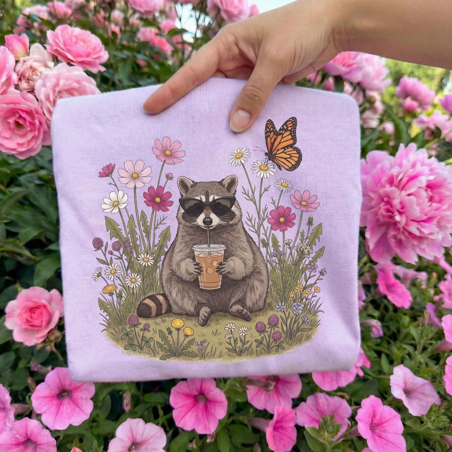 Iced Latte & Wildflowers Racoon Tee
