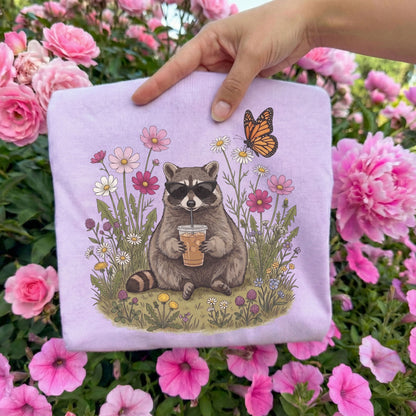 Iced Latte & Wildflowers Racoon Tee