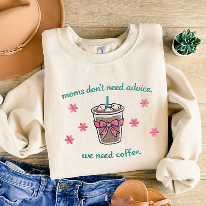 Embroidered Moms Need Coffee Sweatshirt