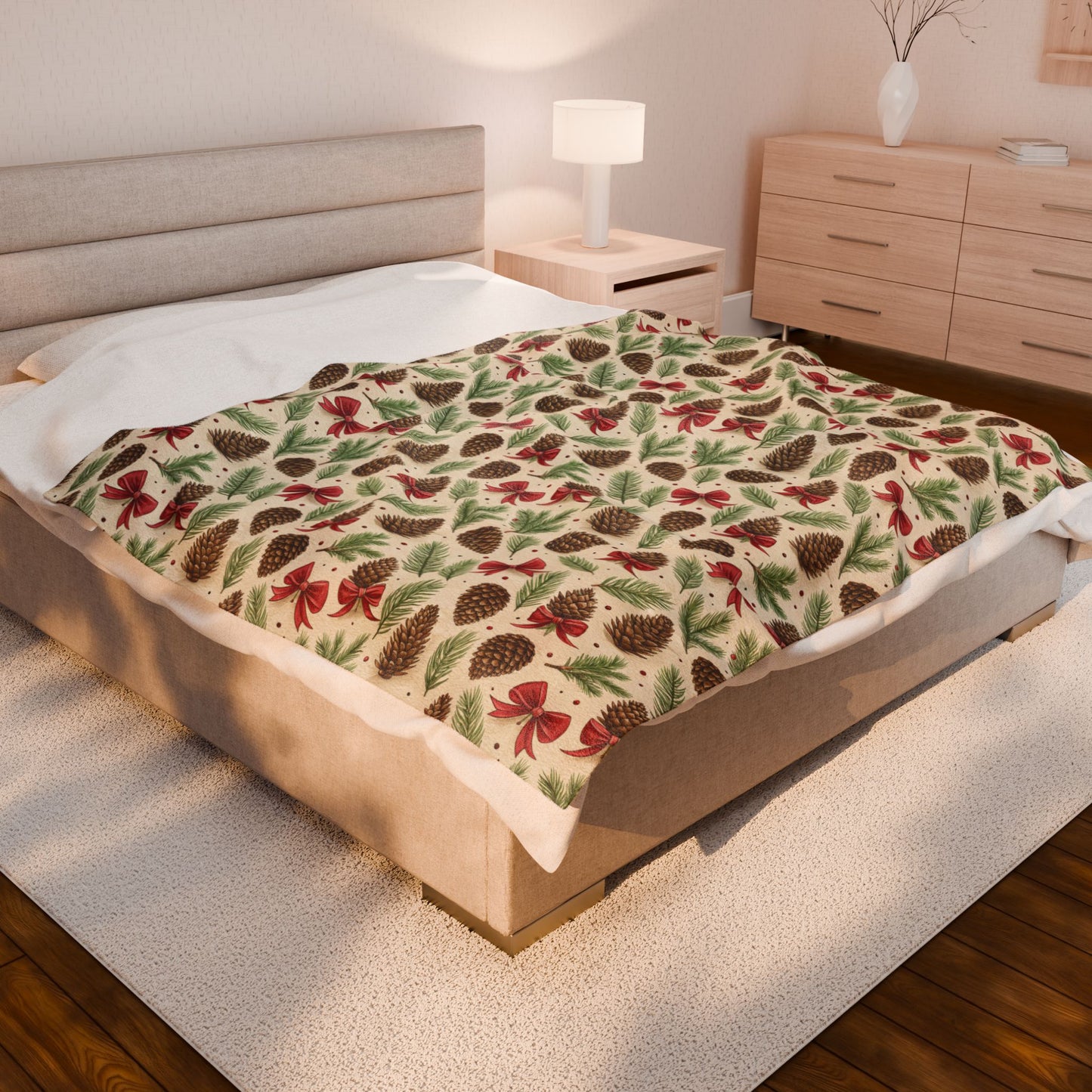 Christmas Pinecones Velveteen Plush Blanket